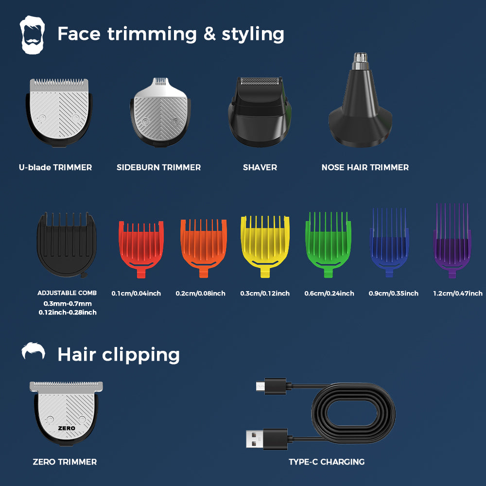 Beard Trimmer for Men, Waterproof Electric Razor, Face, Body, Ear, Nose, Hair and Mustache Trimmer and Hair Clipper, 15 Piece Rechargeable Mens Grooming Kit, Gifts for Him