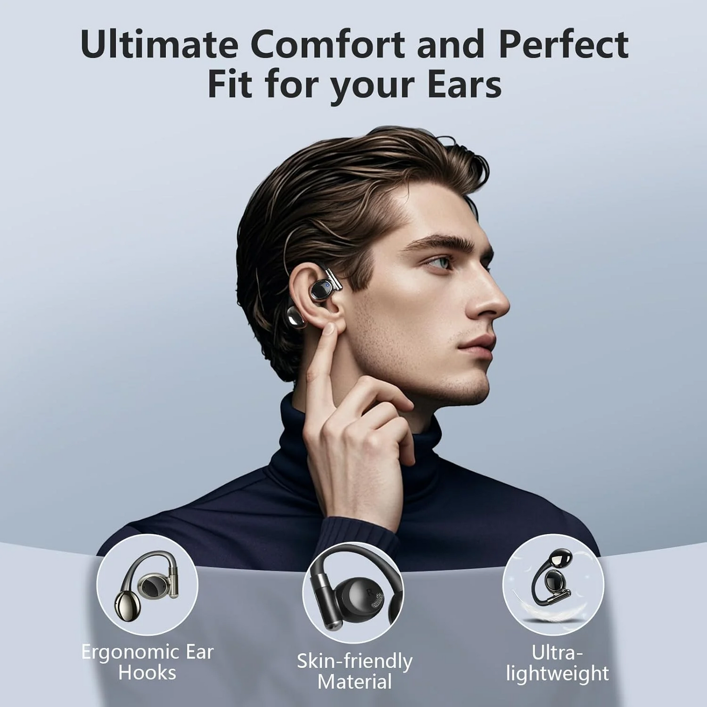2025 Bluetooth Headphones, 50hrs Stereo Deep Bass Ear Buds with Power Display Charging Case, buit in Mic, IPX5 Waterproof Headset for iPhone Andriod Phones