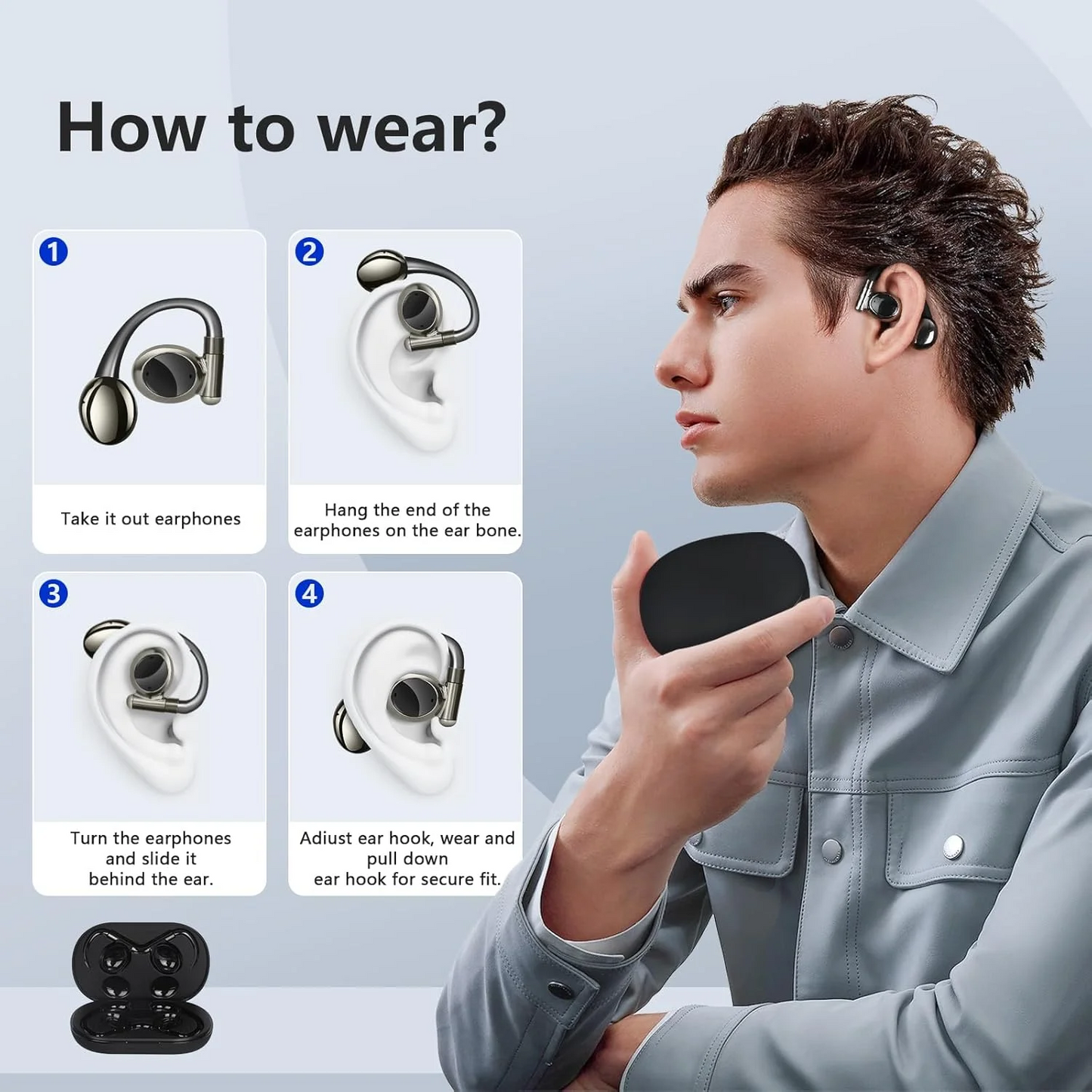 2025 Bluetooth Headphones, 50hrs Stereo Deep Bass Ear Buds with Power Display Charging Case, buit in Mic, IPX5 Waterproof Headset for iPhone Andriod Phones