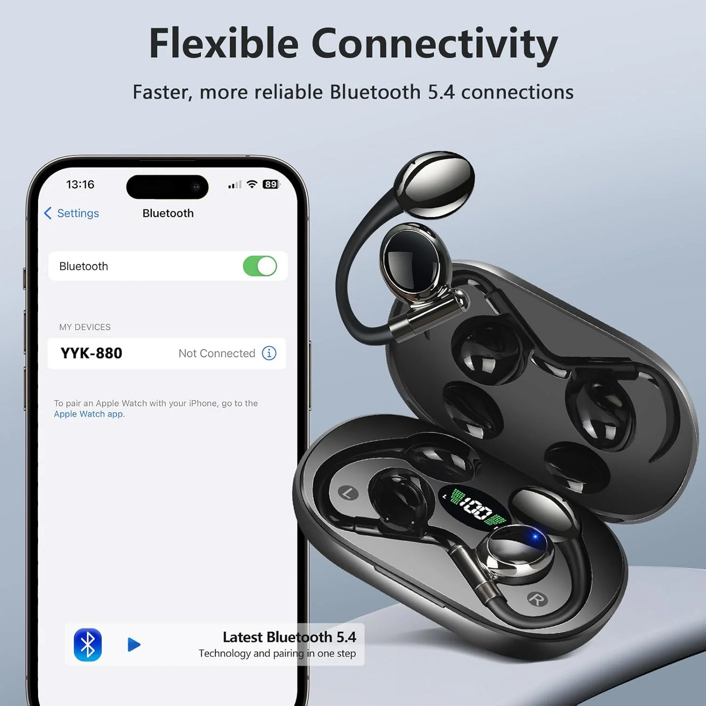 2025 Bluetooth Headphones, 50hrs Stereo Deep Bass Ear Buds with Power Display Charging Case, buit in Mic, IPX5 Waterproof Headset for iPhone Andriod Phones