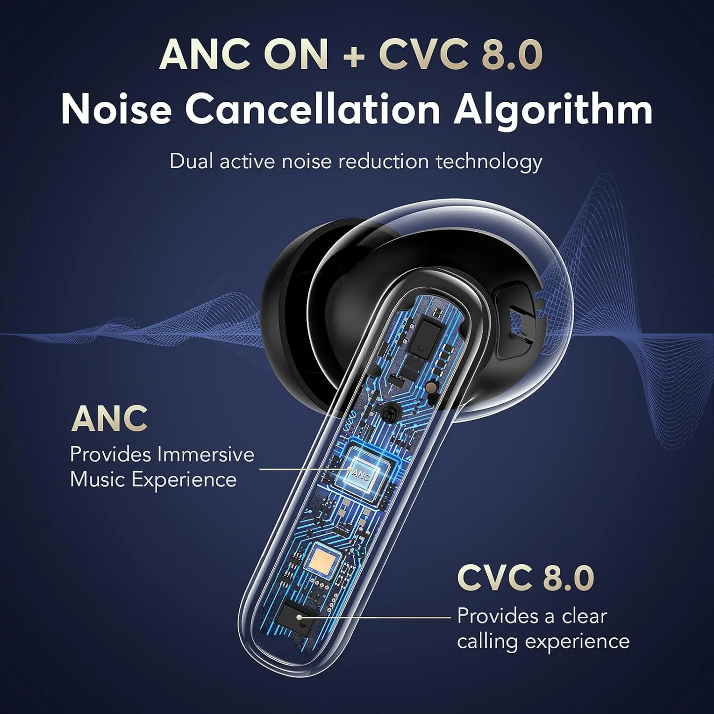 Wireless Earbuds, Bluetooth Ear Buds with Big Bass Stereo Sound, 48 Hours Playtime, Lightweight in-Ear Fit Earphones, IPX7, Hands-Free Calls with AI for iPhone, Android, Pad, Sports, Workout