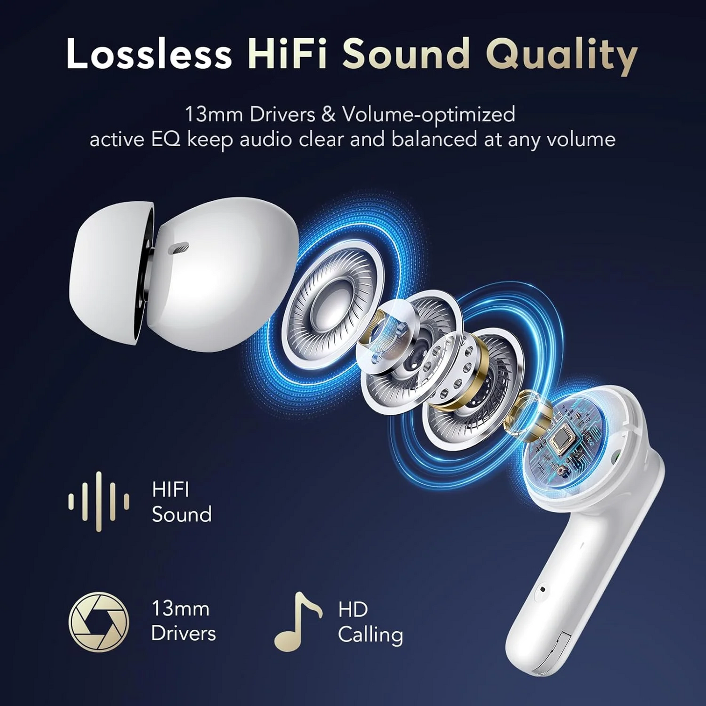 Wireless Earbuds, Bluetooth Ear Buds with Big Bass Stereo Sound, 48 Hours Playtime, Lightweight in-Ear Fit Earphones, IPX7, Hands-Free Calls with AI for iPhone, Android, Pad, Sports, Workout