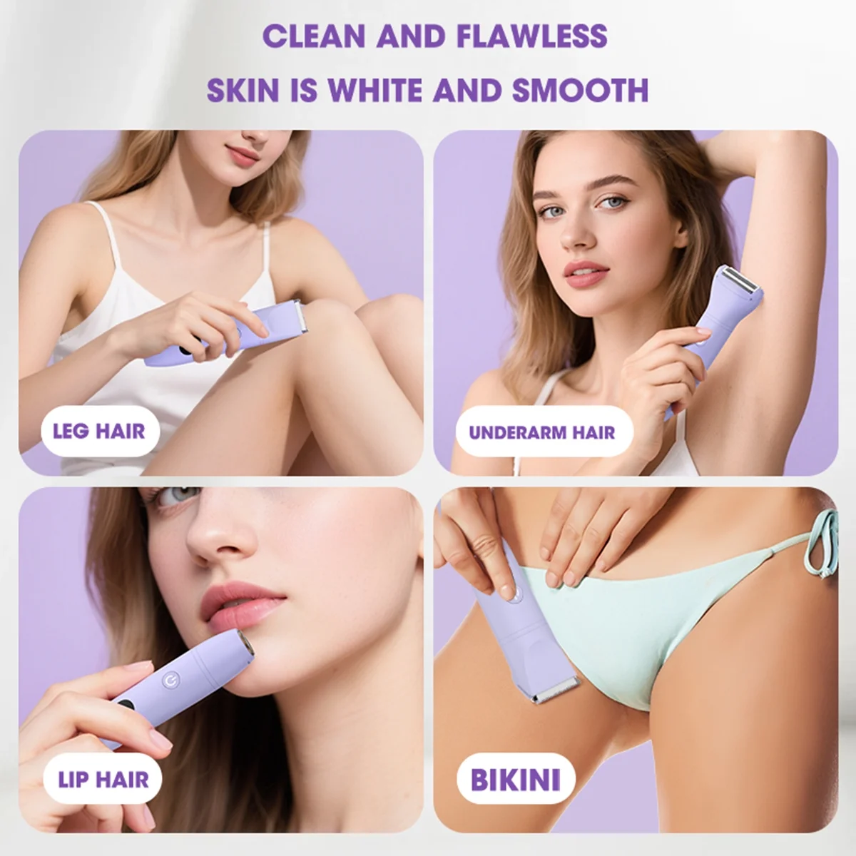 Women's Electric Bikini Trimmer, 3-in-1 Rechargeable Waterproof Shaver for Face, Underarm, Legs, and Bikini Area, Wet & Dry Use