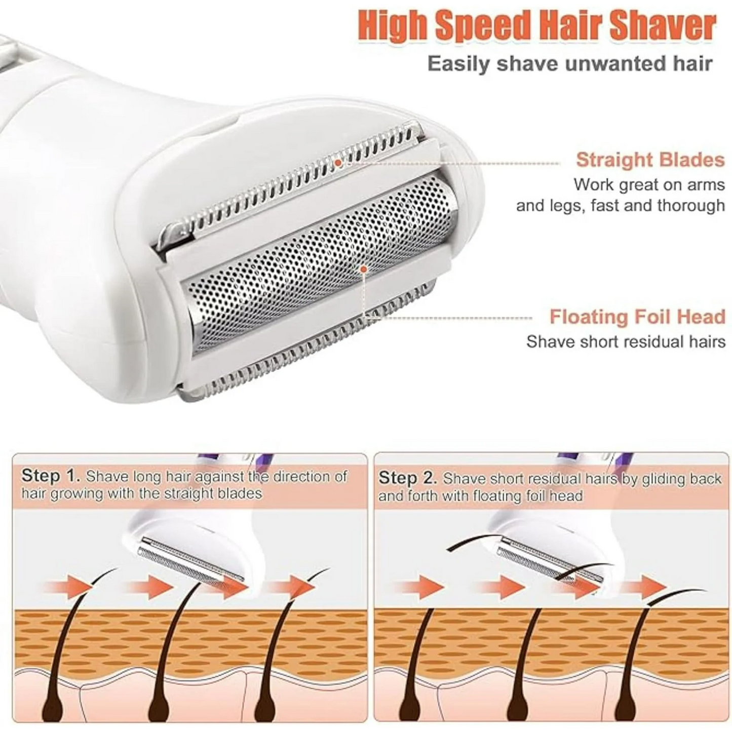 Hoey Electric Razor for Women, 5 in 1 Electric Shaver for Women, Portable Rechargeable Hair Trimmer Wet and Dry Cordless Women Shaver Hair Remover for Face, Legs, Nose and Bikini