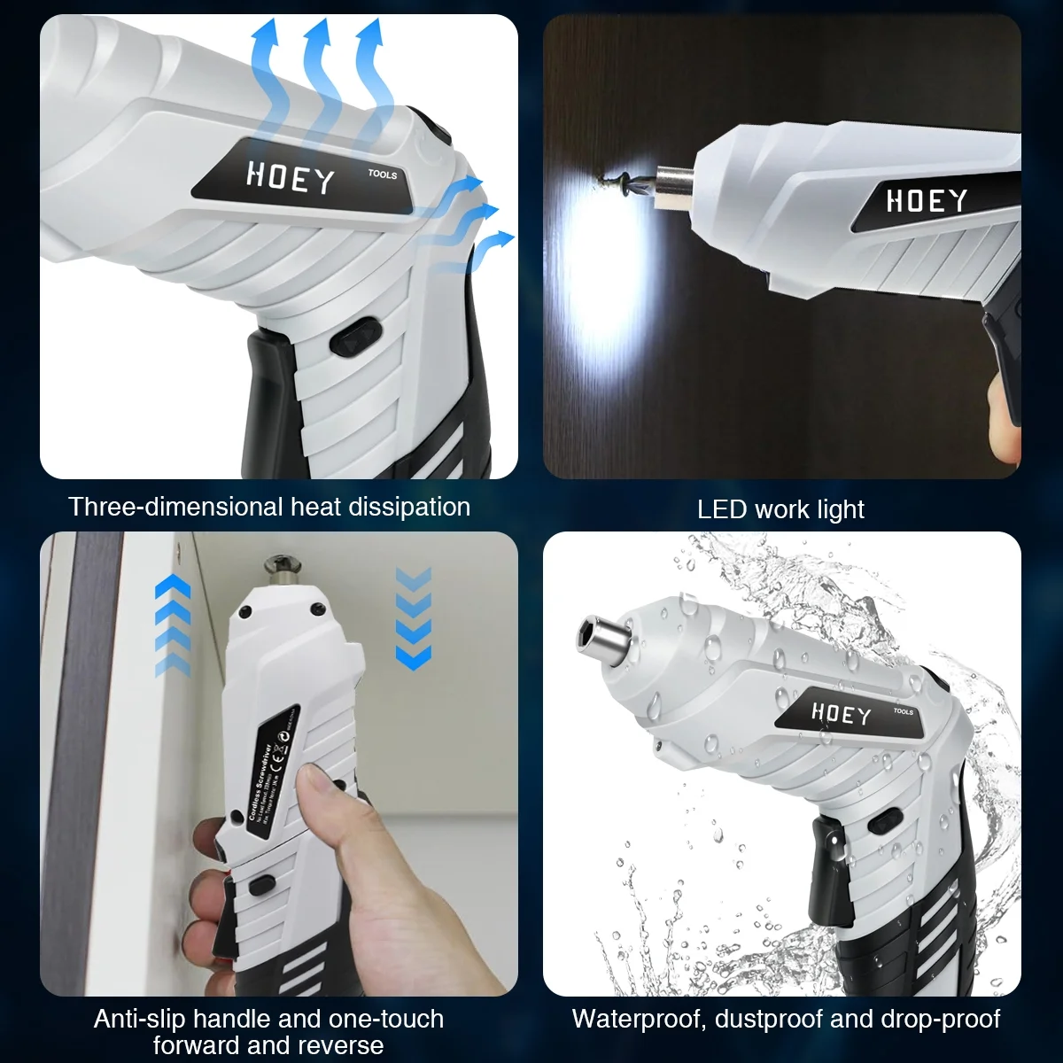 Hoey Cordless Screwdriver, 47 in 1 Electric Screwdriver,Dual Position Handle with USB Cable LED Light for Home Office DIY Tools