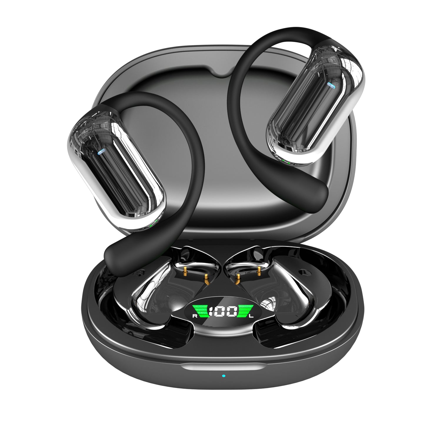 Open Ear Wireless Bluetooth Headphones, Pain-Free Air Conduction Ear Buds with LED Digital Display Charging Case, Sweat Resistant for Running, Safe Driving, and Extended Daily Use