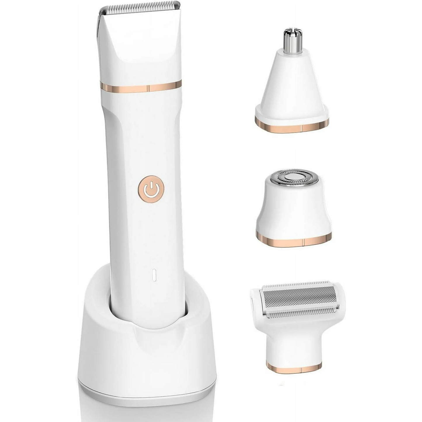 Electric Bikini Trimmer for Women - 4 in 1 Electric Shaver for Women, Waterproof Pubic Hair Trimmer and Facial Hair Remover, Replaceable Razors & Nose Hair Trimmer, Rechargeable Women's Grooming Kit