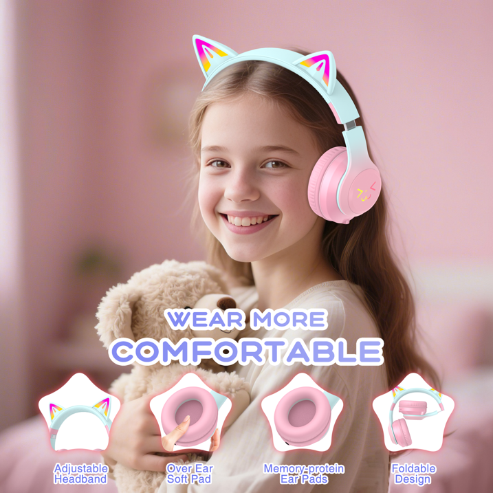 Kids Bluetooth Headphones, Lightweight Wireless Headphones for Kids, 85/94dB Volume Limited, 60 Hours Playtime, Bluetooth 5.3, Over-Ear Toddler Headsets with Built-in Mic-