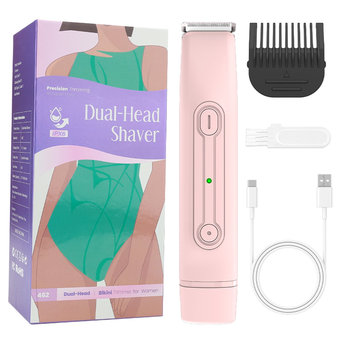 Bikini Trimmer for Women, Dual Head Electric Razors, Pubic Hair Trimmer with IPX7 Waterproof & Easy Cleaning, Rechargeable Painless Silk Glide Pro Shaver for Underarm Leg Arm Body Face