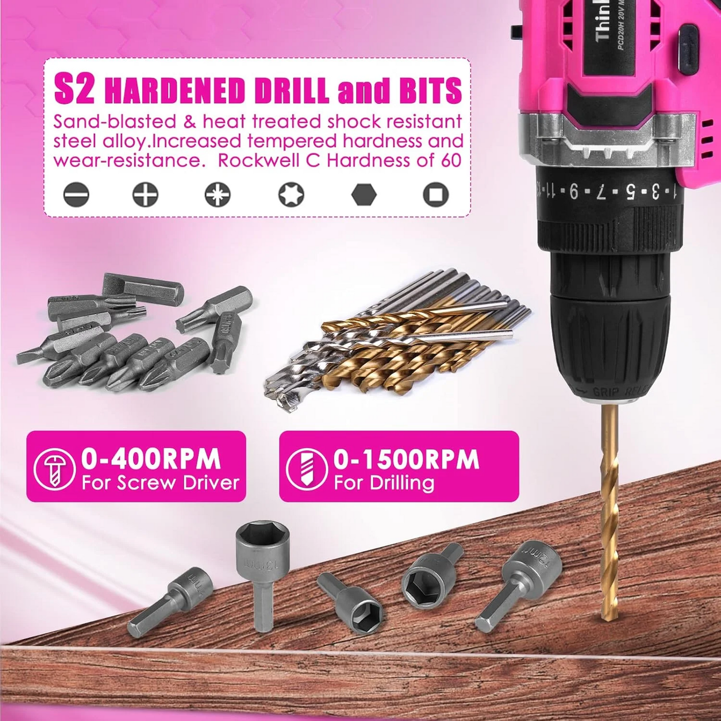 Power Drill Cordless Set with Battery and Charger, 20V Rechargeable Small Drill Machine for Home Use, Wireless Electric Wall Drill Driver Kit with 25+1 Torque, Variable Speed