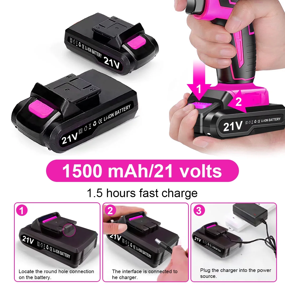 Power Drill Cordless Set with Battery and Charger, 20V Rechargeable Small Drill Machine for Home Use, Wireless Electric Wall Drill Driver Kit with 25+1 Torque, Variable Speed