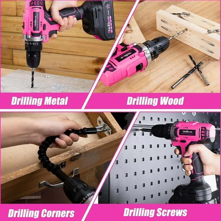 Power Drill Cordless Set with Battery and Charger, 20V Rechargeable Small Drill Machine for Home Use, Wireless Electric Wall Drill Driver Kit with 25+1 Torque, Variable Speed
