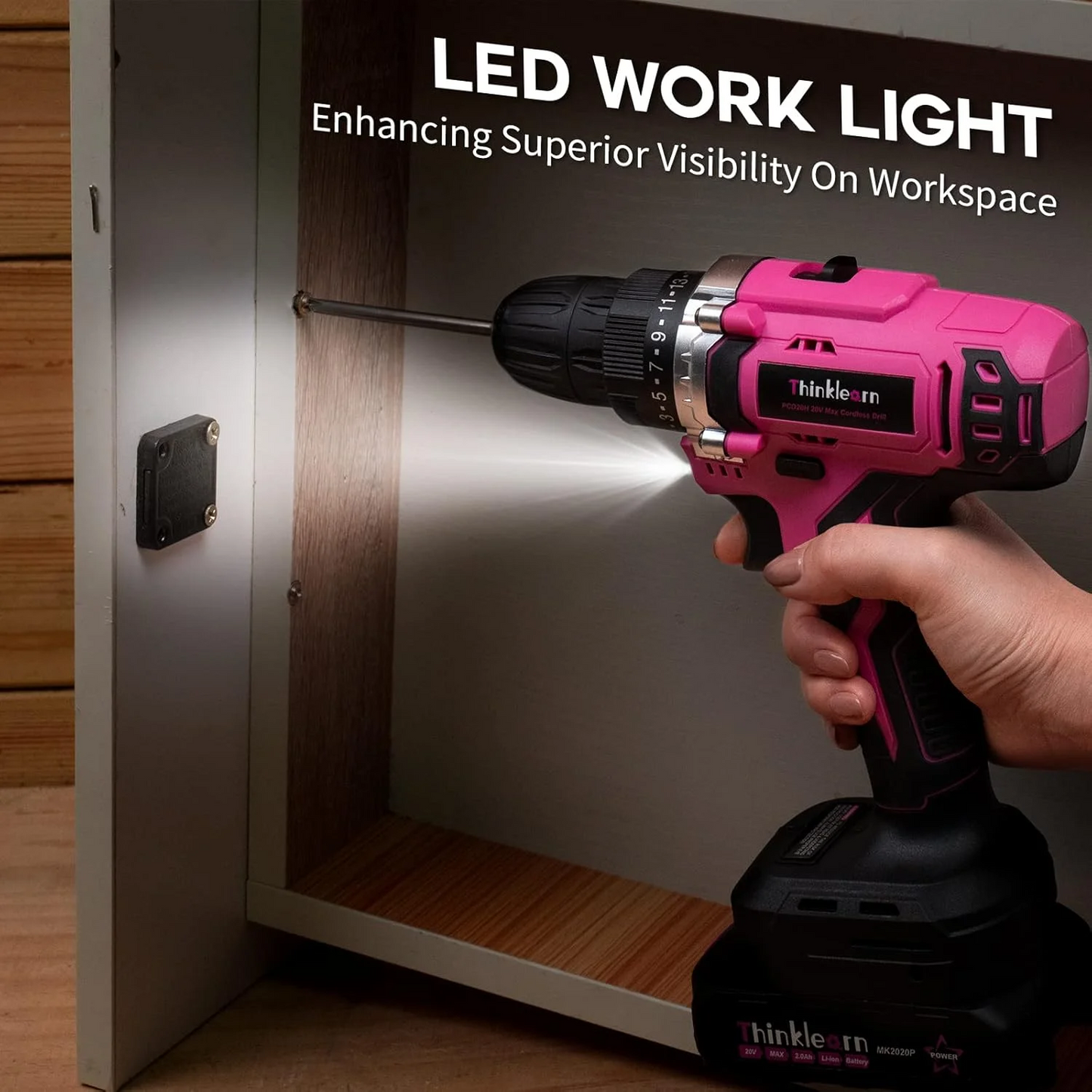 Power Drill Cordless Set with Battery and Charger, 20V Rechargeable Small Drill Machine for Home Use, Wireless Electric Wall Drill Driver Kit with 25+1 Torque, Variable Speed