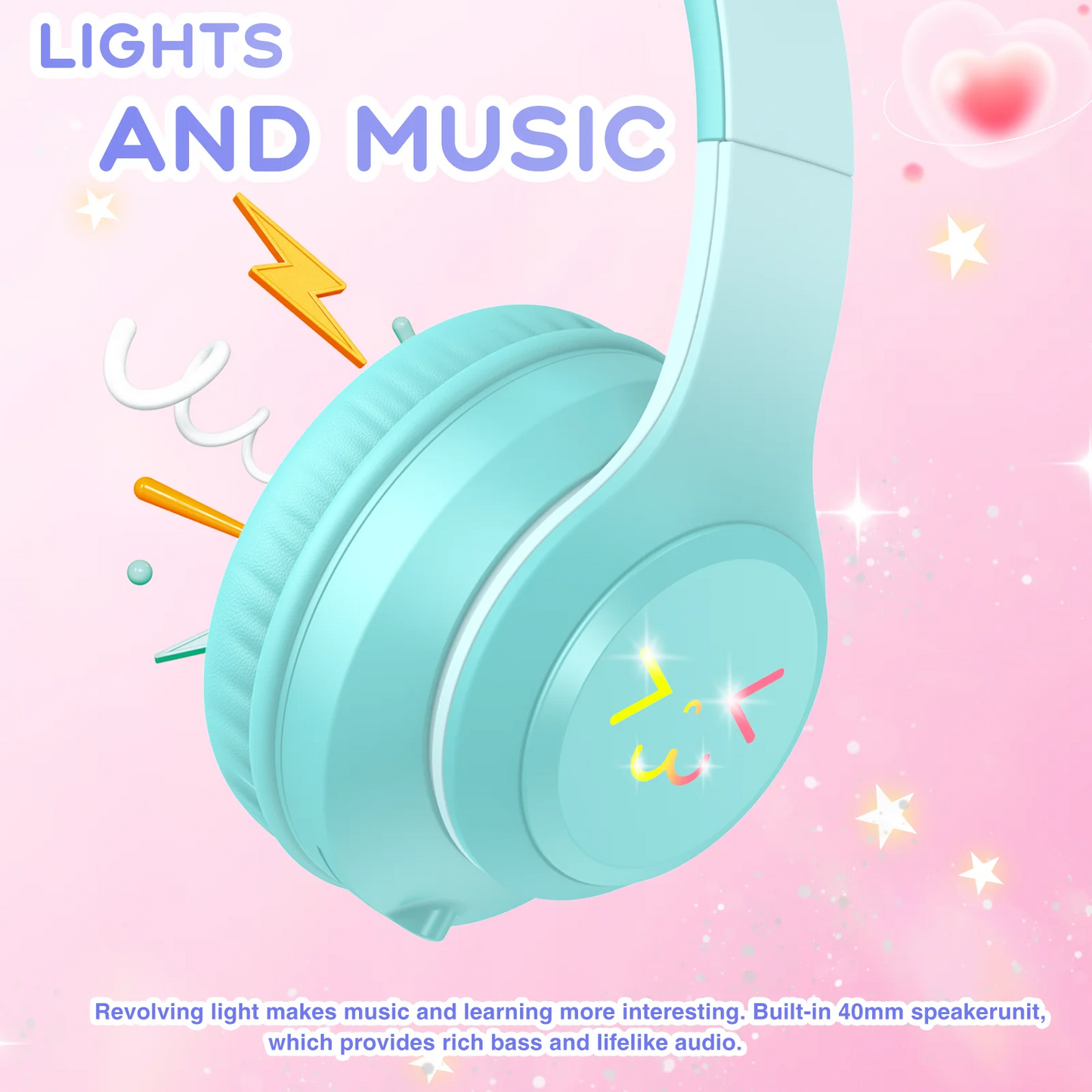 Kids Bluetooth Headphones, Lightweight Wireless Headphones for Kids, 85/94dB Volume Limited, 60 Hours Playtime, Bluetooth 5.3
