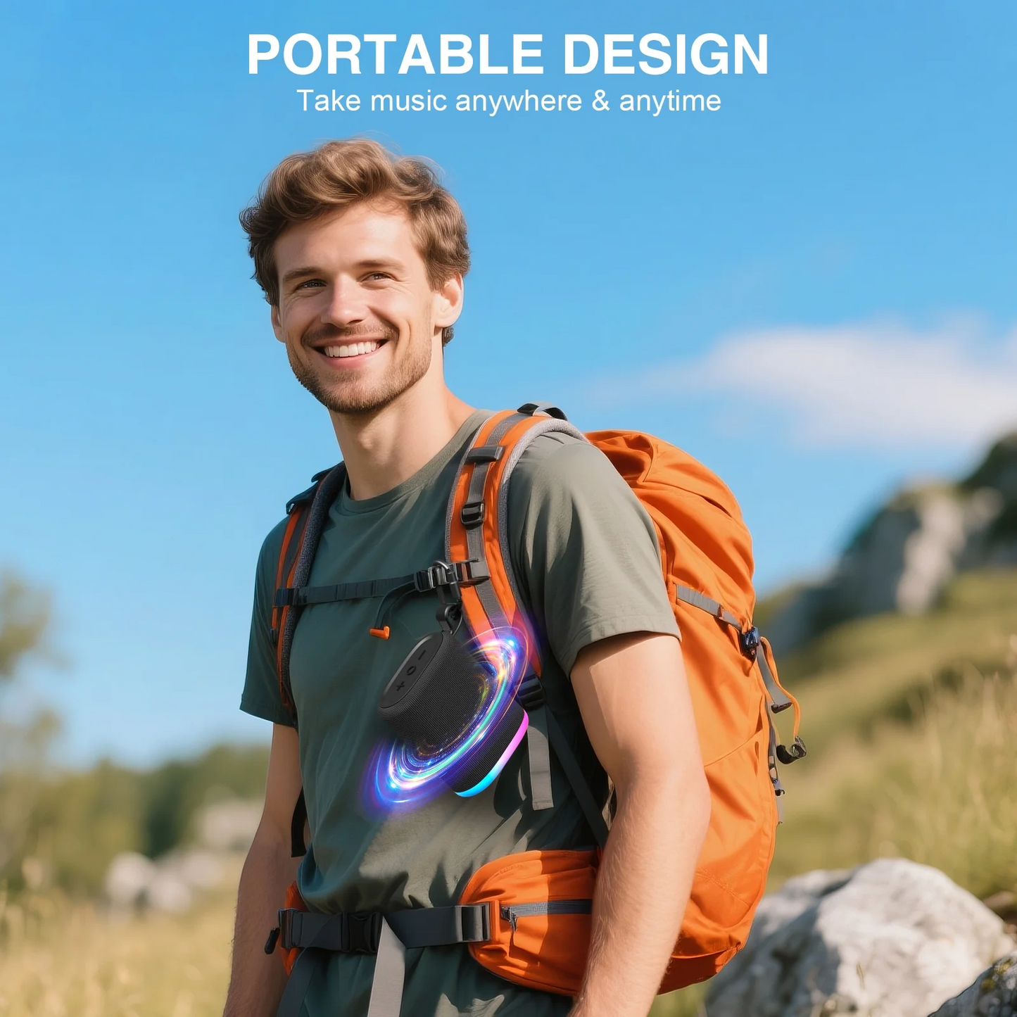 20W Portable Bluetooth Speaker with Stereo Sound, IPX7 Waterproof Wireless Speakers, 6 RGB LED Modes, Up to 40H Playtime, BT5.3, TWS Pairing, for Home/Bathroom/Party/Outdoor/Beach, Gift Ideals