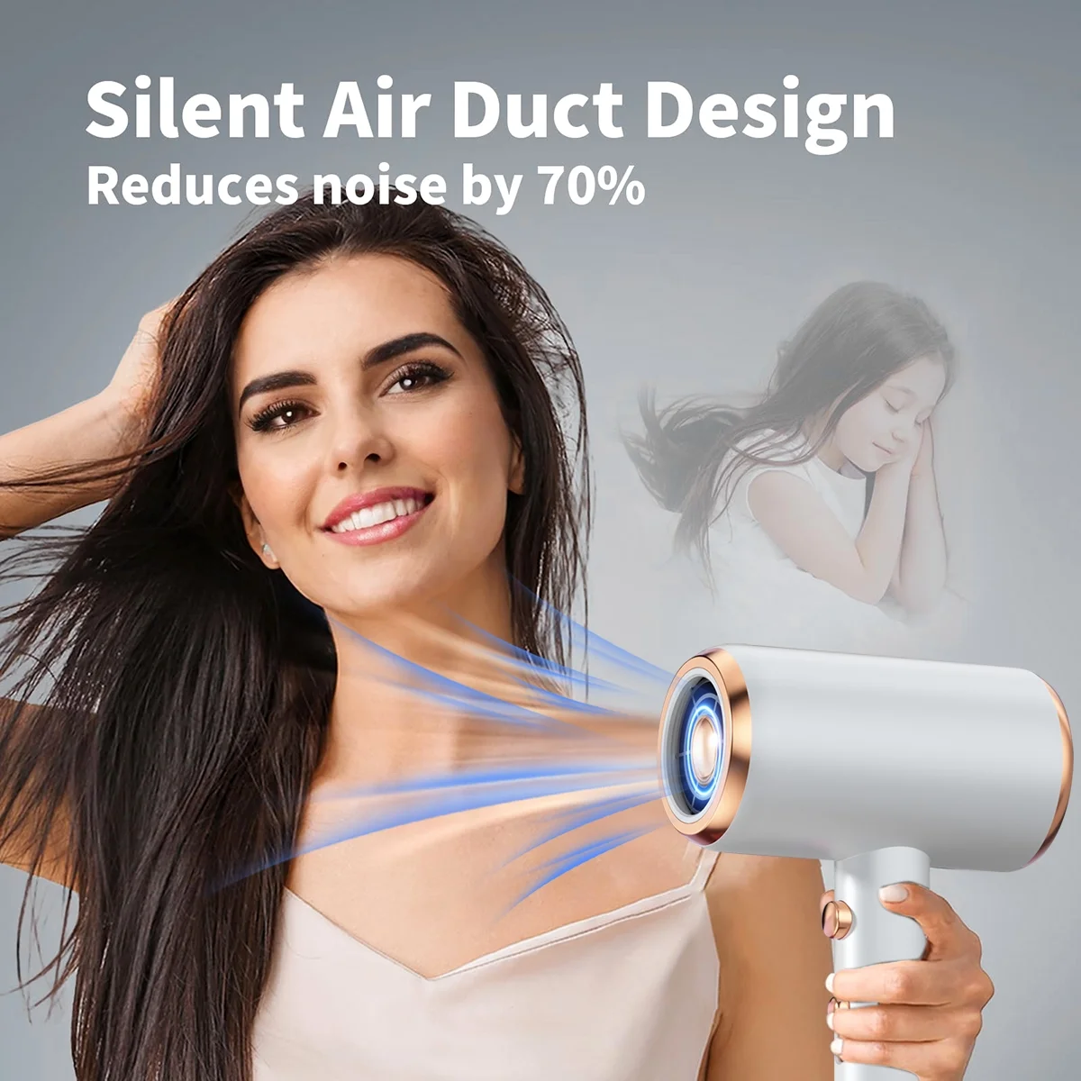 Professional Ionic Hair Dryer, Powerful, 1800W, Fast Drying, Low Noise, Blow Dryer, 2 Concentrator Nozzle, 1 Diffuser, Attachments, Home Salon, Travel