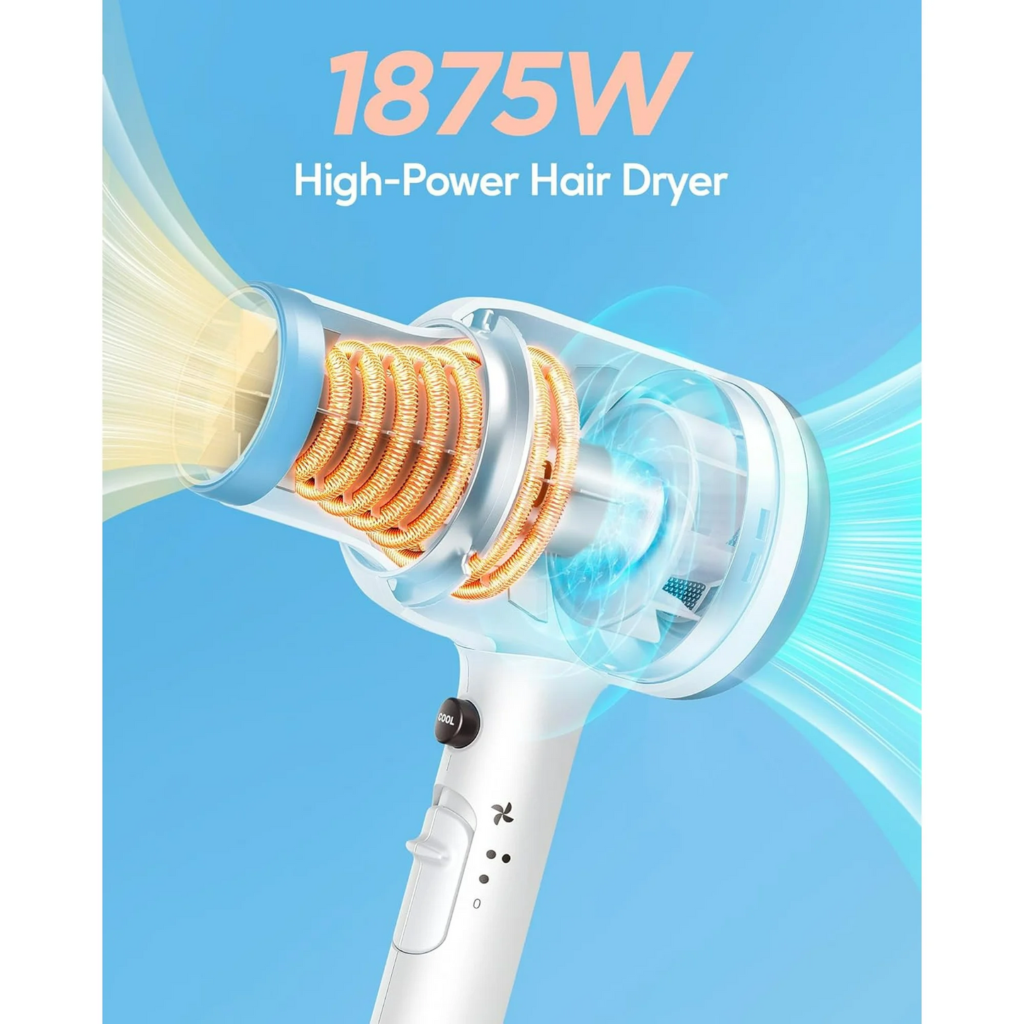 Professional Ionic Hair Dryer, Powerful, 1800W, Fast Drying, Low Noise, Blow Dryer, 2 Concentrator Nozzle, 1 Diffuser, Attachments, Home Salon, Travel