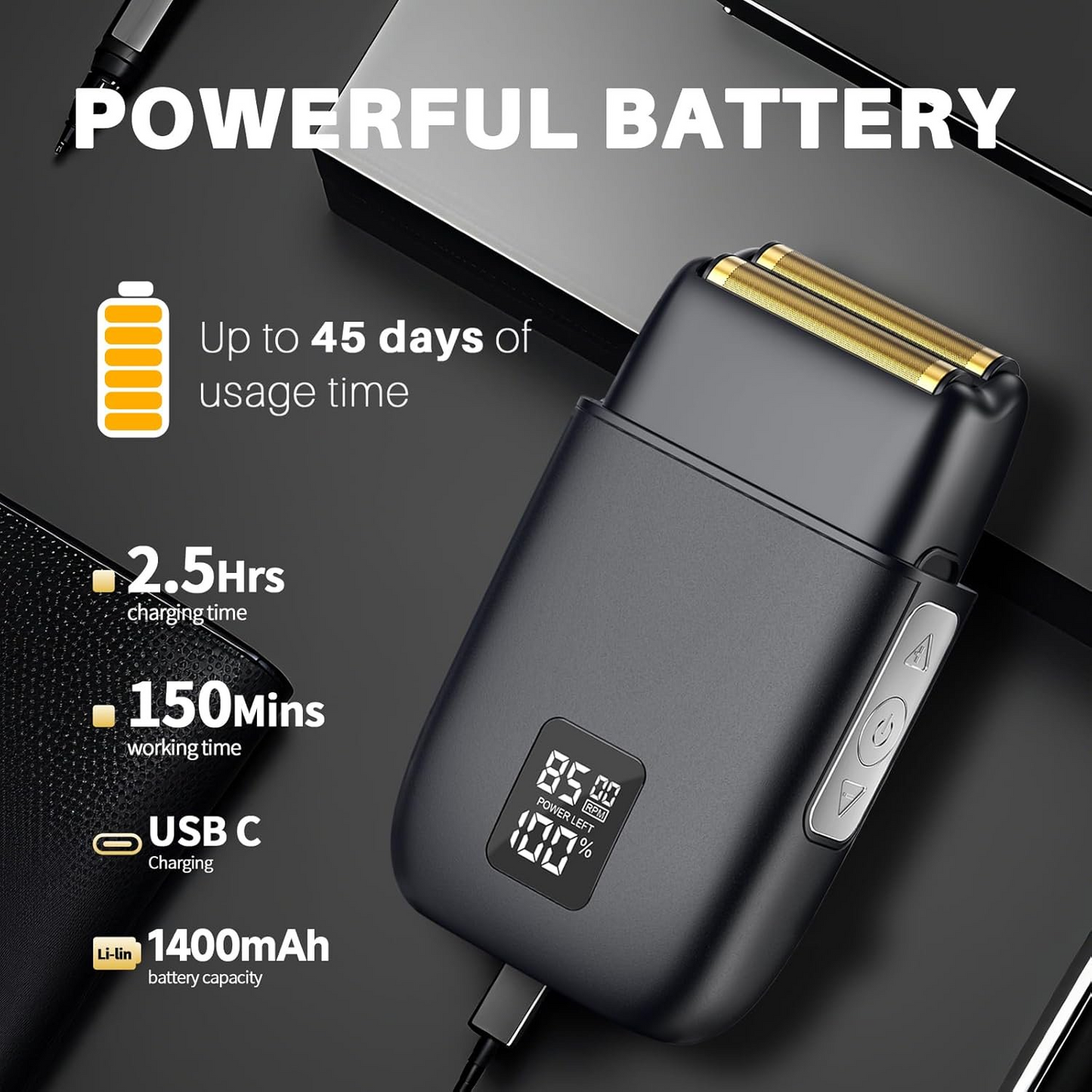 Electric Foil Shaver for Men, Mini Electric Razor with 3 Blade Heads Floating Head IPX7 Waterproof Wet and Dry Protable Beard Trimmer for Travel