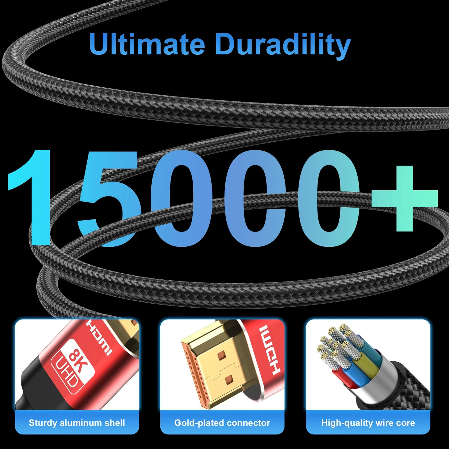 4K HDMI Cable 6.6FT/2M, Certified Ultra High Speed HDMI to HDMI Cable Braided Cord-4K@60Hz, DTS:X, HDCP 2.2 & 2.3, HDR 10 Compatible with Roku TV/PS5/HDTV