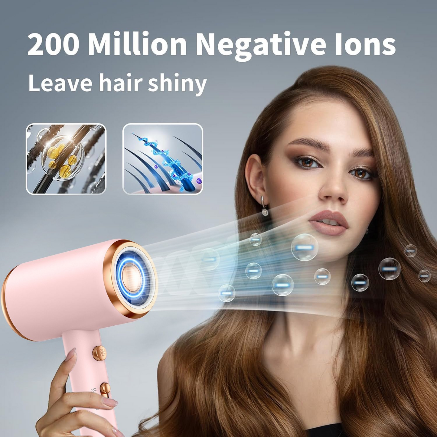 Professional Ionic Hair Dryer, Powerful 1800W Fast Drying Low Noise Blow Dryer with 2 Concentrator Nozzle 1 Diffuser Attachments for Home Salon Travel