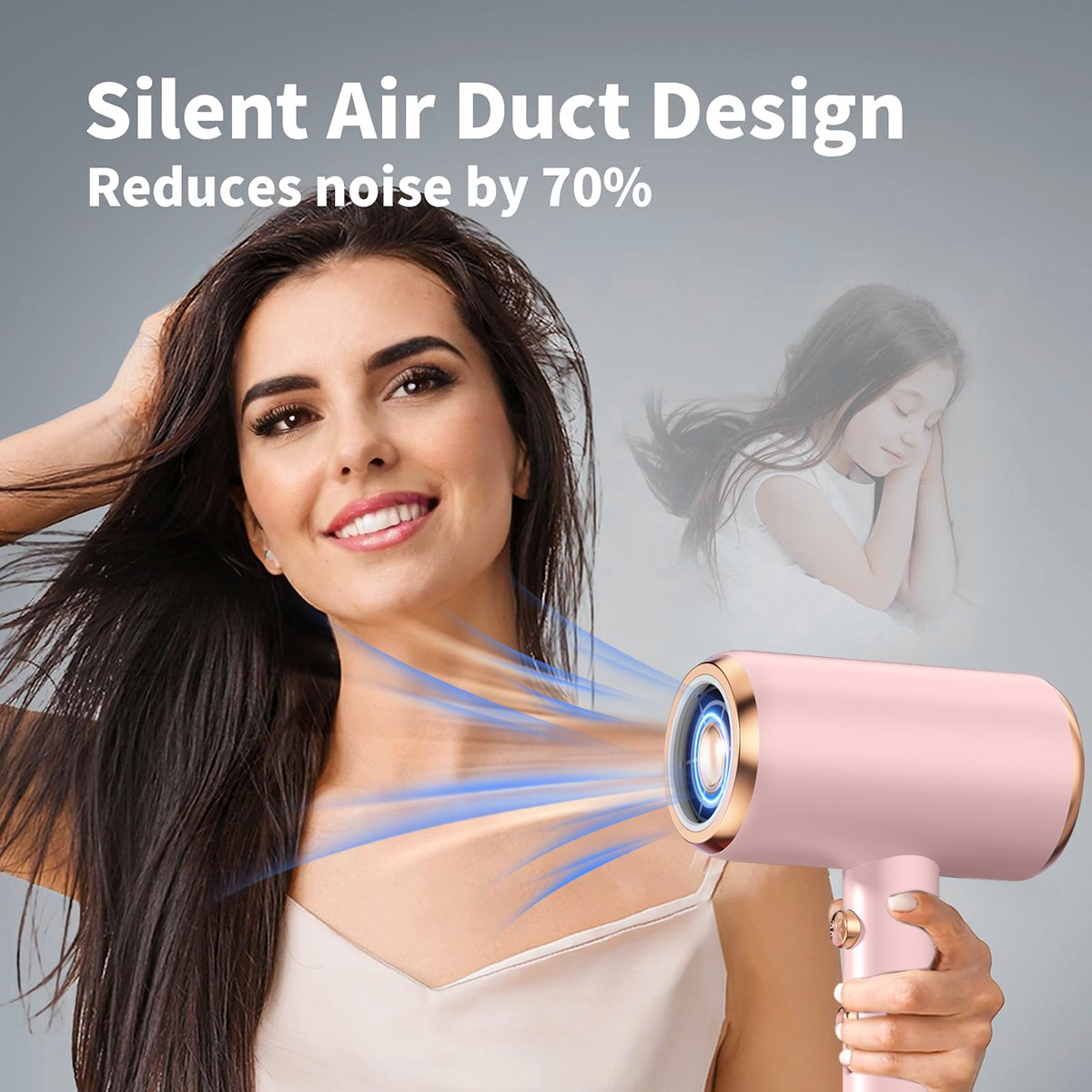 Professional Ionic Hair Dryer, Powerful 1800W Fast Drying Low Noise Blow Dryer with 2 Concentrator Nozzle 1 Diffuser Attachments for Home Salon Travel