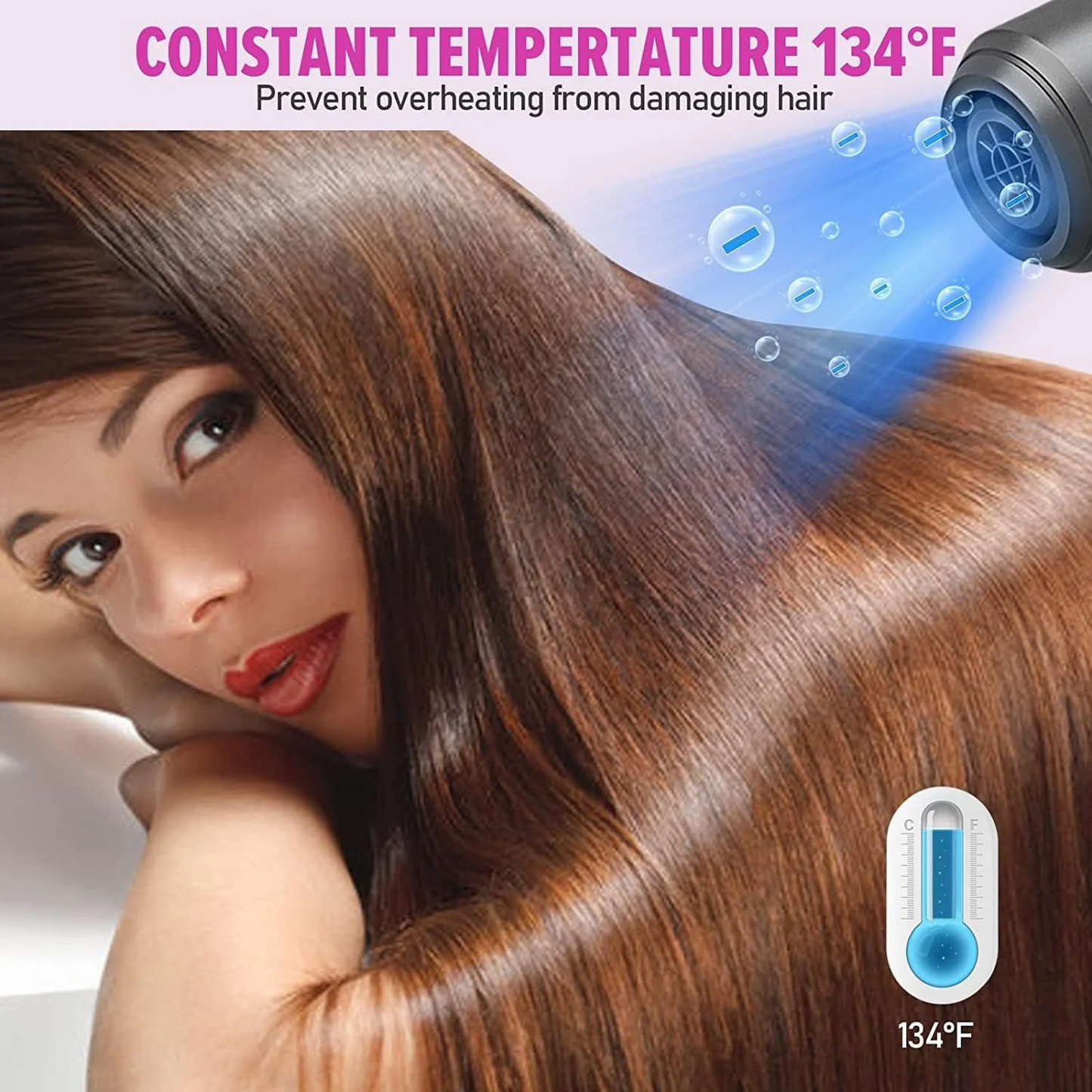 Professional Ionic Hair Dryer, Powerful 1800W Fast Drying Low Noise Blow Dryer with 2 Concentrator Nozzle 1 Diffuser Attachments for Home Salon Travel