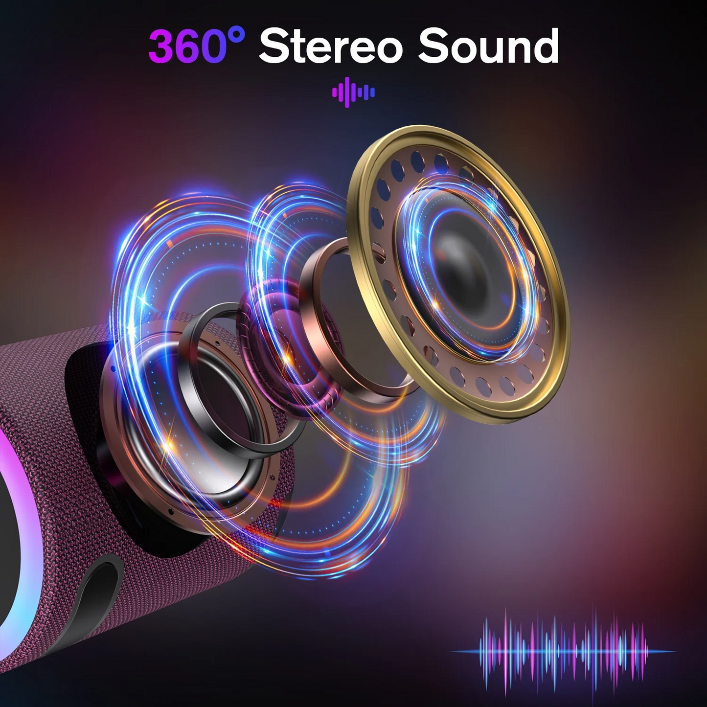 Portable Bluetooth Speaker with Lights, Powerful Crystal Clear Sound, IPX5 Waterproof, All Day Playtime, AUX&TF-Card Input, Bluetooth 5.3, TWS Paring, Small Wireless Speaker for Outdoor, Gift Ideas
