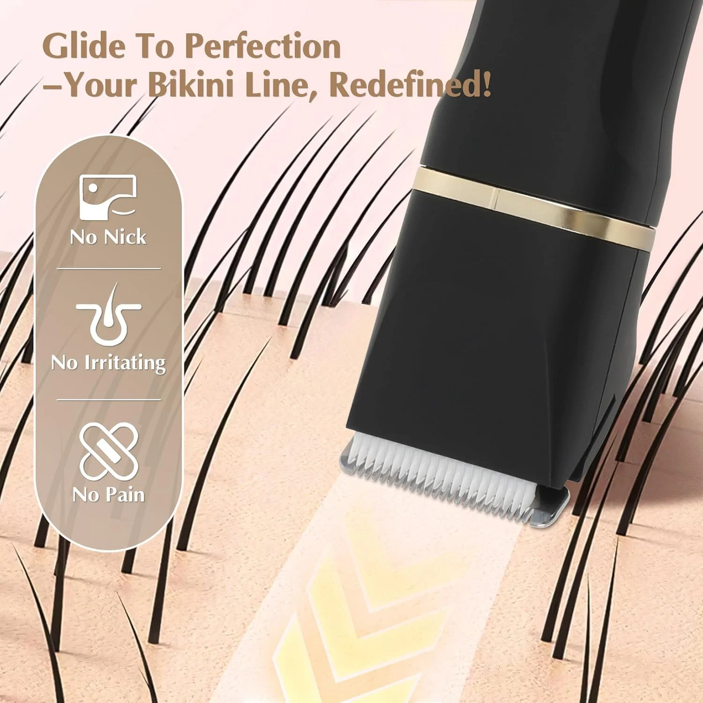 Electric Body Hair Trimmer - Groin Trimmer for Men - Bikini Trimmer Women - Wet/Dry Shaver Groomer, Replaceable Ceramic Blade Heads, USB Recharge Dock, Waterproof Hygiene Razor,Black