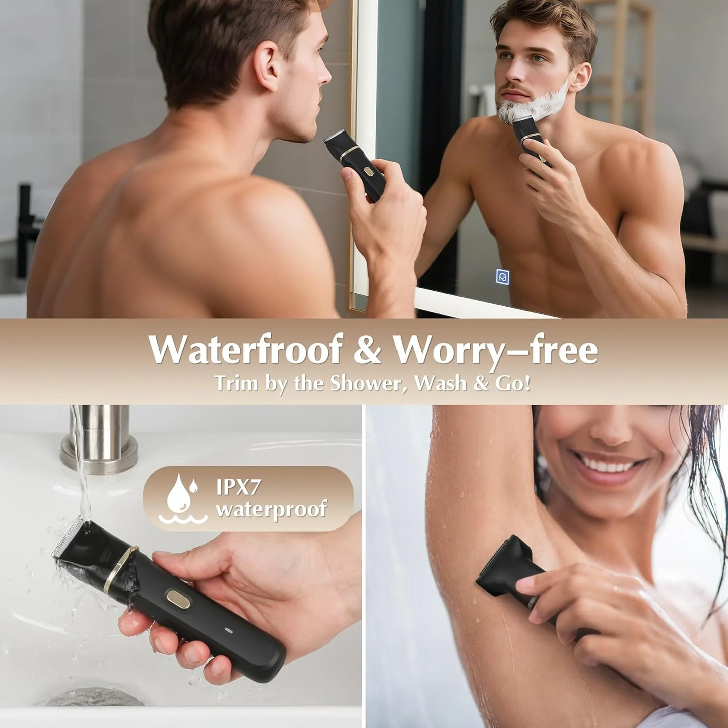 Electric Body Hair Trimmer - Groin Trimmer for Men - Bikini Trimmer Women - Wet/Dry Shaver Groomer, Replaceable Ceramic Blade Heads, USB Recharge Dock, Waterproof Hygiene Razor,Black