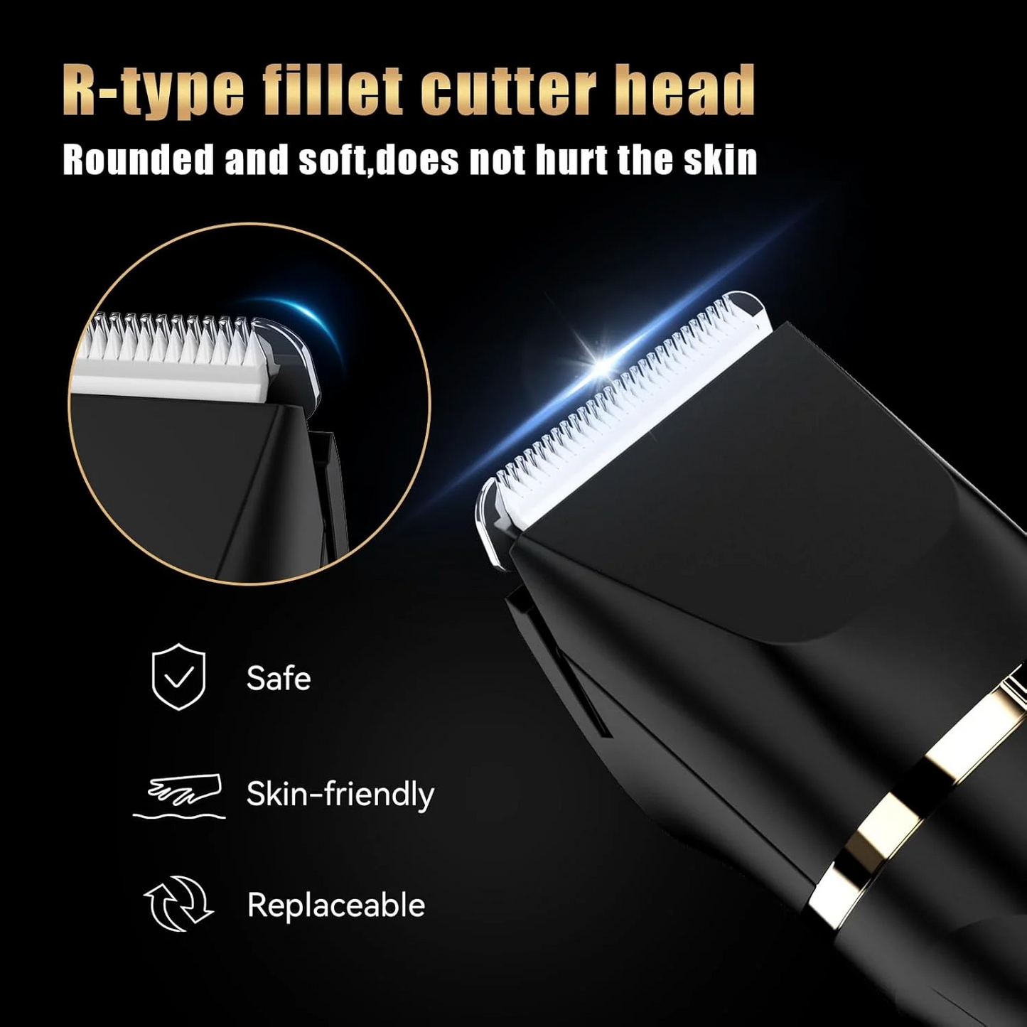 Electric Body Hair Trimmer - Groin Trimmer for Men - Bikini Trimmer Women - Wet/Dry Shaver Groomer, Replaceable Ceramic Blade Heads, USB Recharge Dock, Waterproof Hygiene Razor,Black