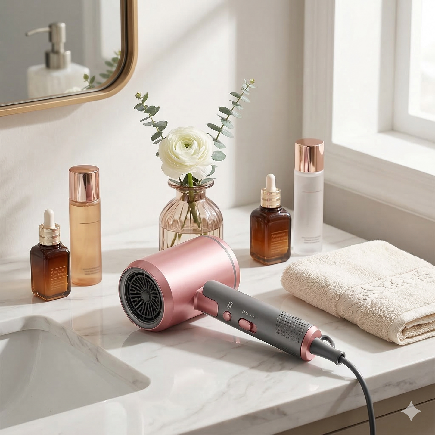 Professional Ionic Hair Dryer, Powerful 1800W & 3 Heat Settings Fast Drying Low Noise Blow Dryer with 2 Concentrator Nozzle 1 Diffuser Attachments for Home Salon Travel, ALCI Safety Plug