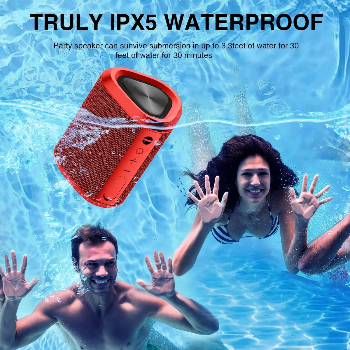 Bluetooth Speaker, 24H Playtime Portable Wireless Bluetooth 5.0 Speaker with Stereo Bass, up to 100 ft Bluetooth Range, IPX7 Waterproof Mini Bluetooth Speaker