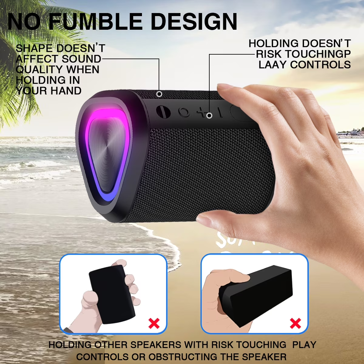 Portable Bluetooth Speaker with Lights, Powerful Crystal Clear Sound, IPX5 Waterproof, All Day Playtime, AUX&TF-Card Input, Bluetooth 5.3, TWS Paring, Small Wireless Speaker for Outdoor, Gift Ideas