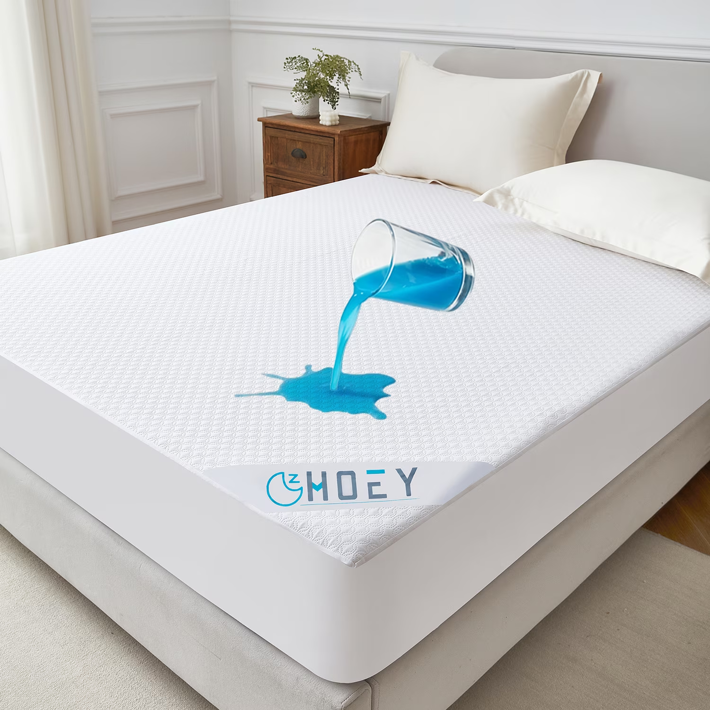 Queen Size Waterproof Mattress Pad Protector, Noiseless Mattress Pad up to 21 inches Deep Pocket, Soft Breathable Bed Mattress Cover Washable for Home, Bedroom, Hotel