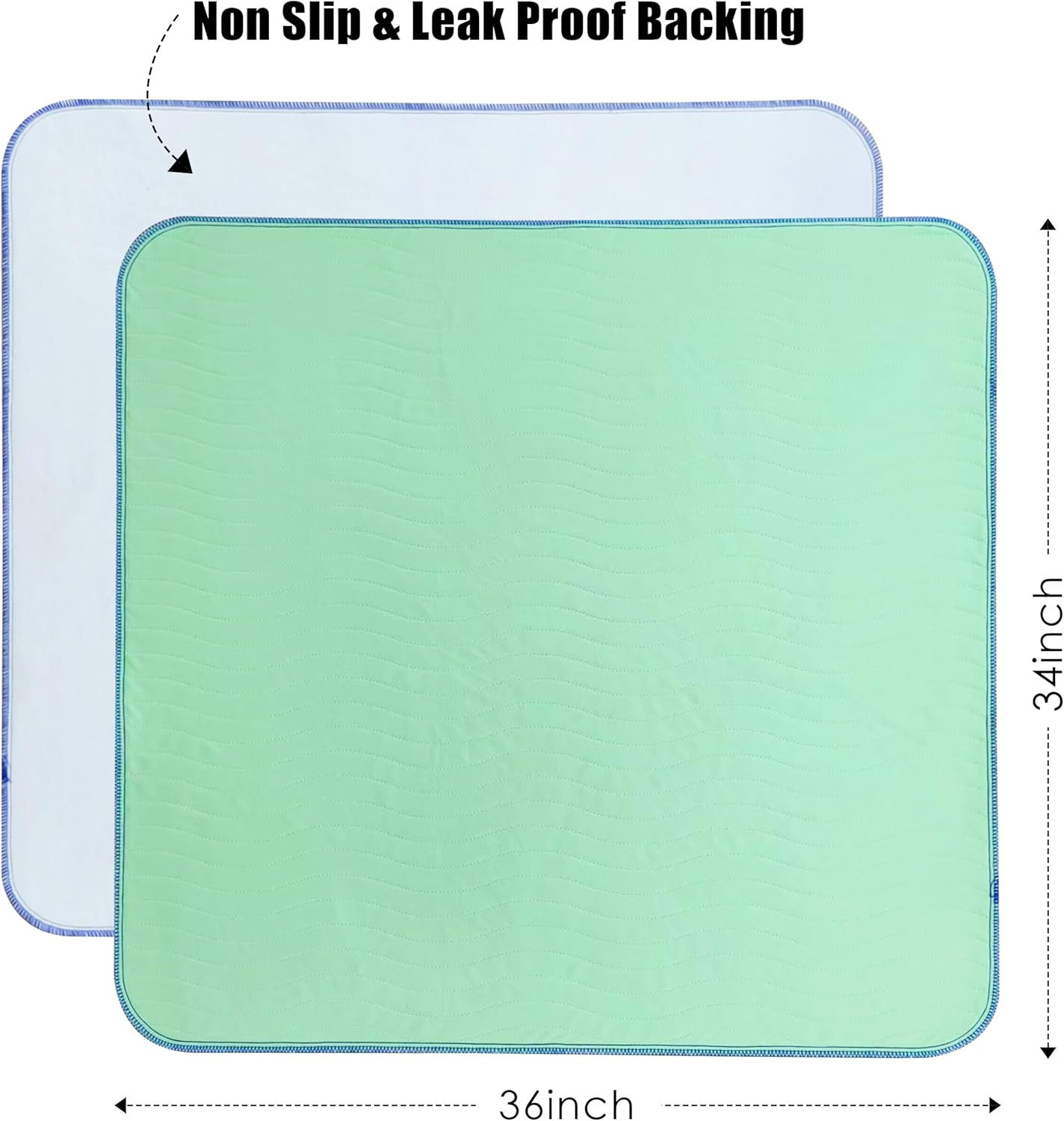 Waterproof Washable Underpads, 34" x 36" - Heavy Absorbency Reusable Bedwetting Incontinence Pads for Adults, Elderly and Pets - Protective Pad, Blue and Green, (Pack of 4)