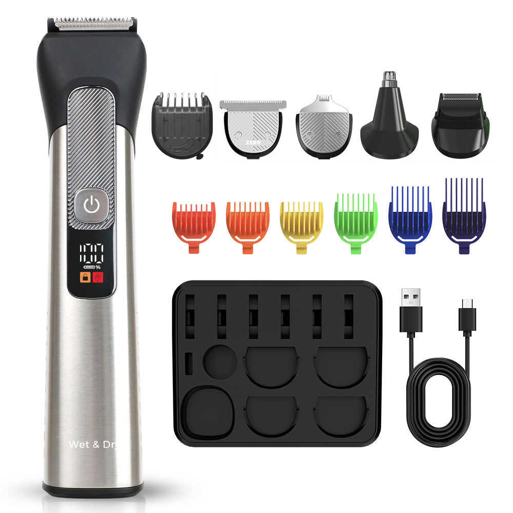 Beard Trimmer for Men, Waterproof Electric Razor, Face, Body, Ear, Nose, Hair and Mustache Trimmer and Hair Clipper, 15 Piece Rechargeable Mens Grooming Kit, Gifts for Him
