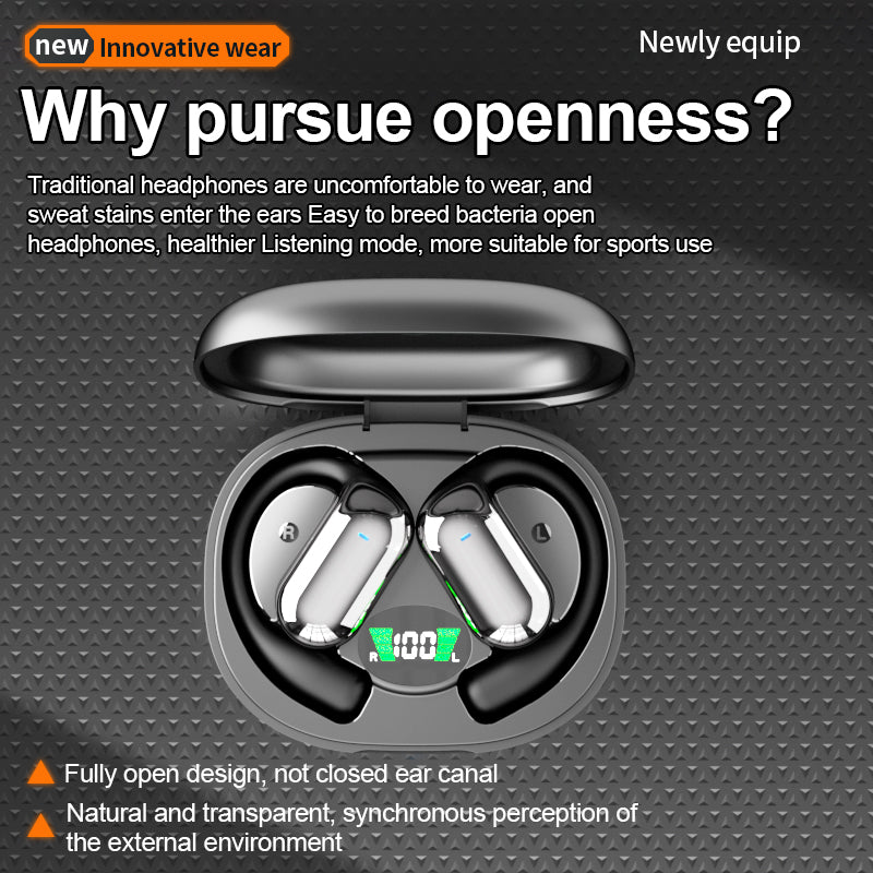 Open Ear Wireless Bluetooth Headphones, Pain-Free Air Conduction Ear Buds with LED Digital Display Charging Case, Sweat Resistant for Running, Safe Driving, and Extended Daily Use