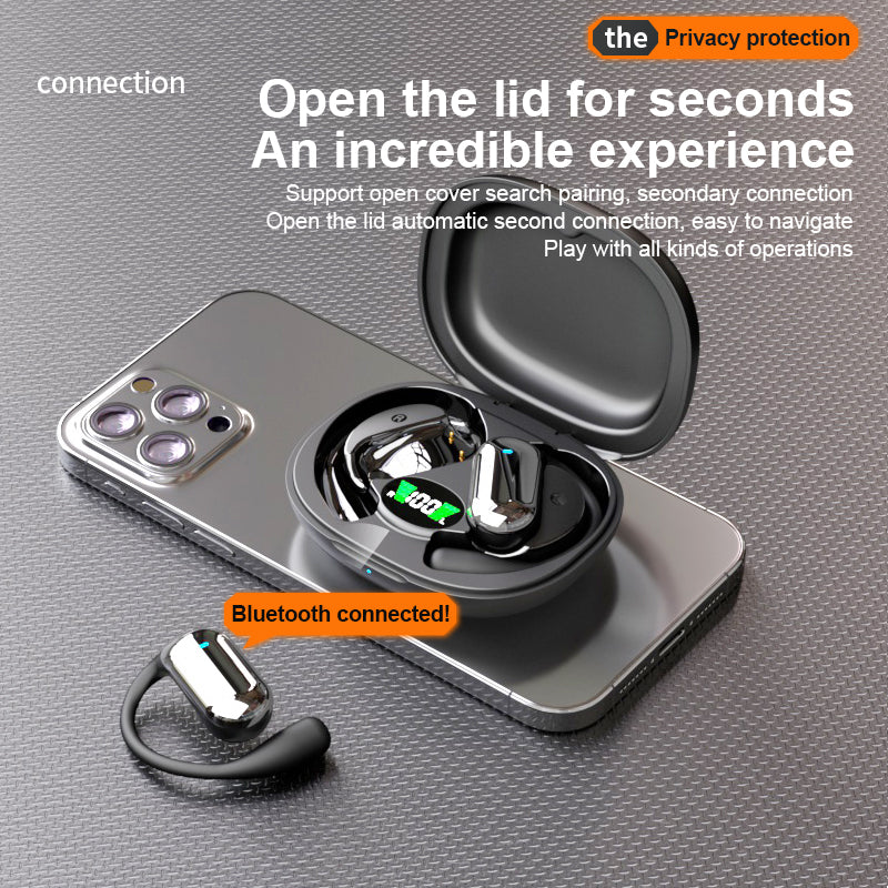 Open Ear Wireless Bluetooth Headphones, Pain-Free Air Conduction Ear Buds with LED Digital Display Charging Case, Sweat Resistant for Running, Safe Driving, and Extended Daily Use