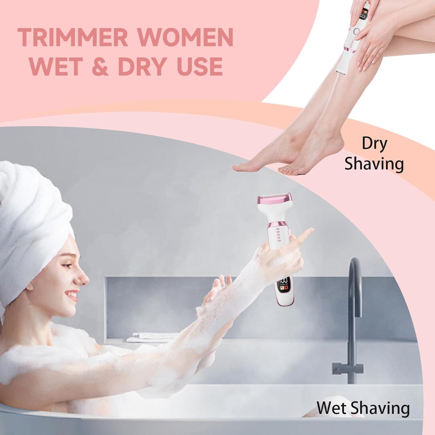 4 in 1 Electric Razors for Women, Portable Shaver with Digital LED Battery Display, Rechargeable Women Electric Trimmer for Face Arm Body Legs Underarm Bikini