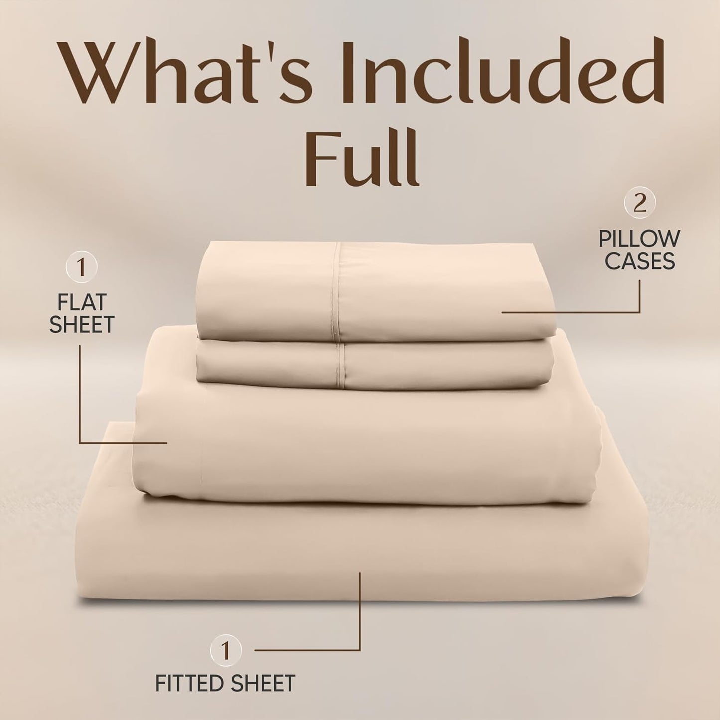 Naiade Full Size Sheet Set, Soft Microfiber 4 Piece Hotel Luxury Bed Sheets with Deep Pockets, Embroidered Pillow Case, Side Storage Pocket Fitted Sheet, Flat Sheet (Khaki)