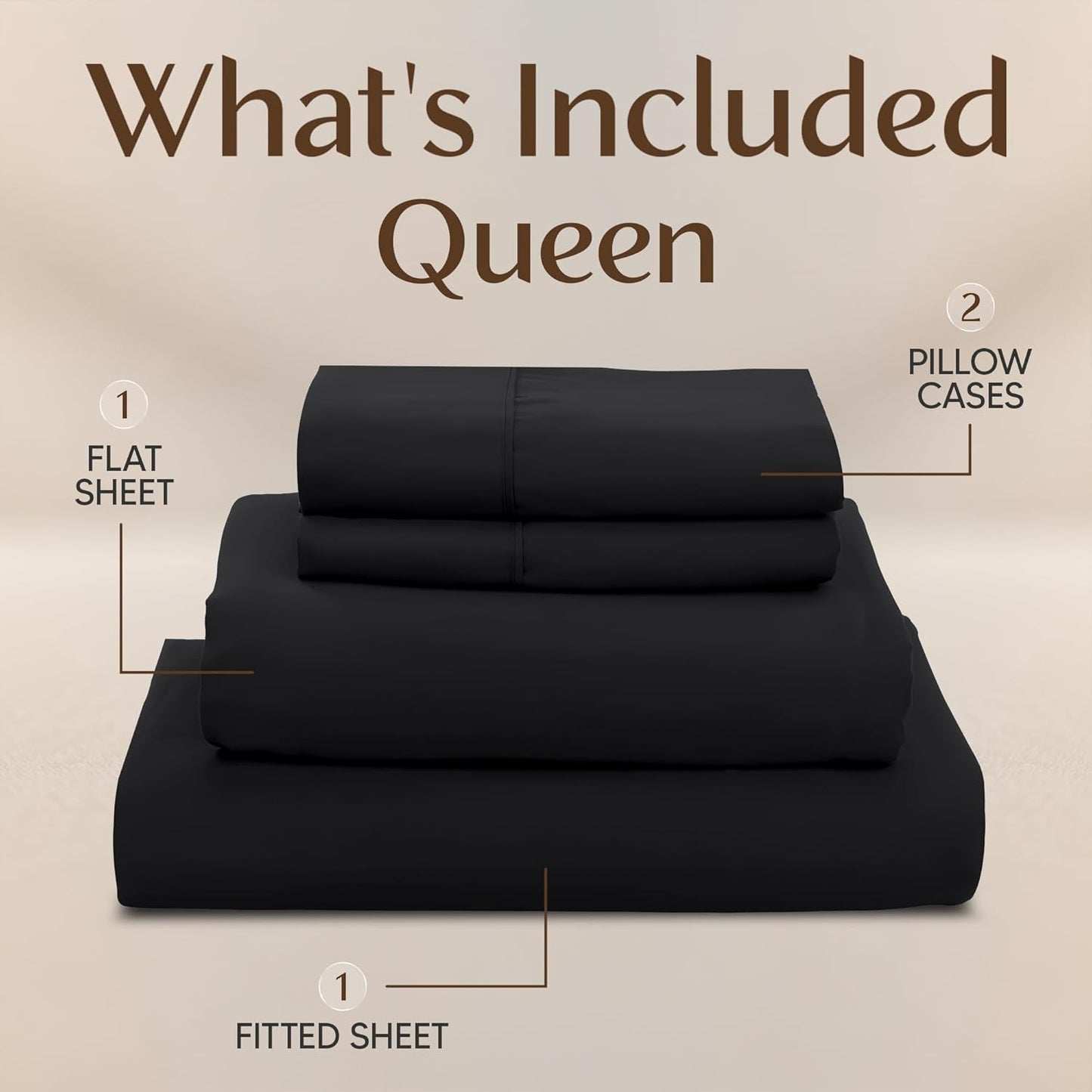 Naiade Full Size Sheet Set, Soft Microfiber 4 Piece Hotel Luxury Bed Sheets with Deep Pockets, Embroidered Pillow Case, Side Storage Pocket Fitted Sheet, Flat Sheet (Black)