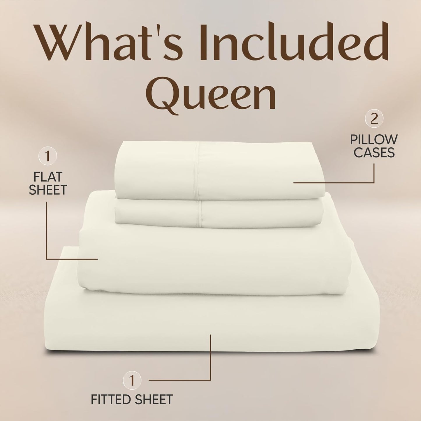 Naiade Queen Size Sheet Set,Soft Microfiber 4 Piece Hotel Luxury Bed Sheets with Deep Pockets, Embroidered Pillow Case,Side Storage Pocket Fitted Sheet, Flat Sheet (Ivory)