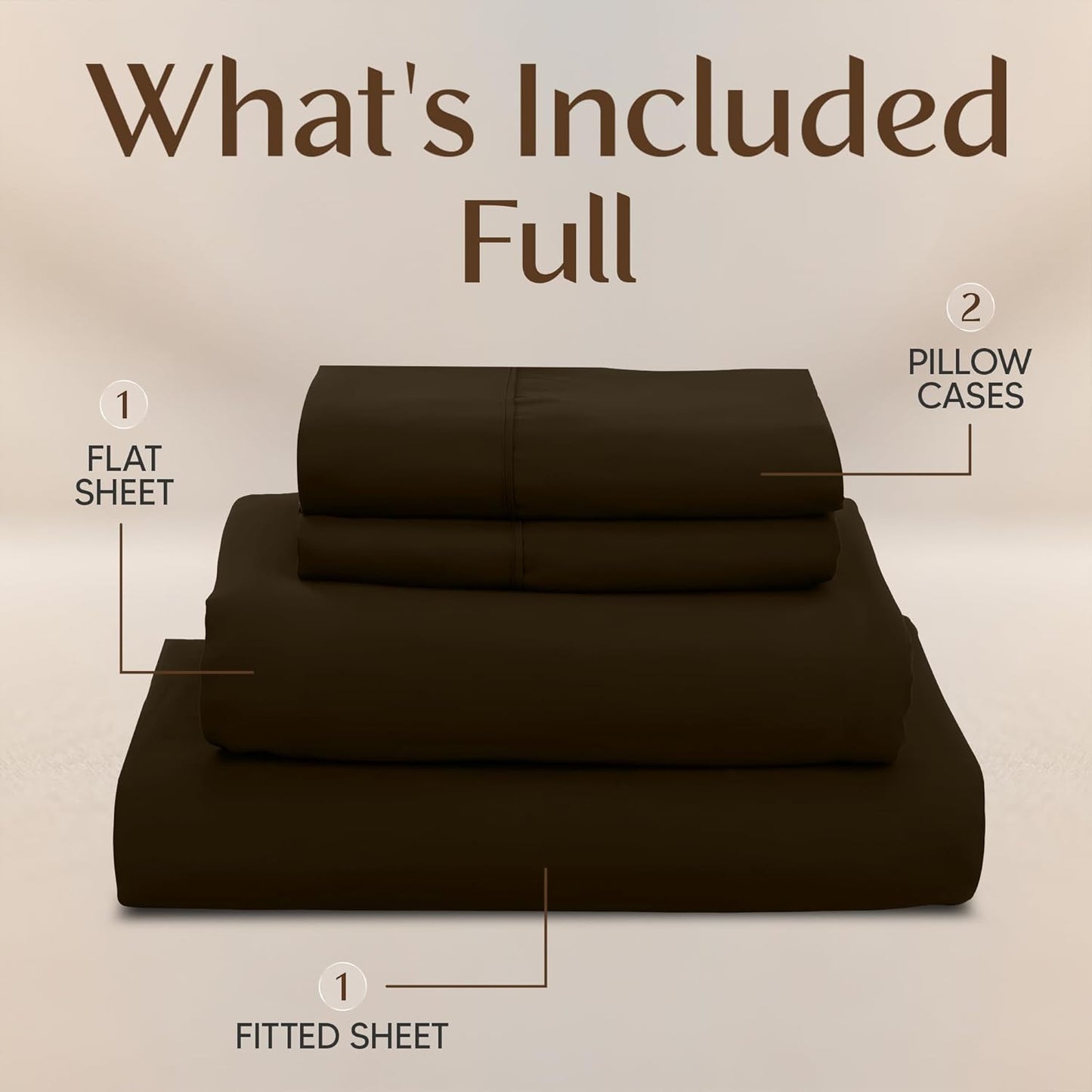 Naiade Full Size Sheet Set, Soft Microfiber 4 Piece Hotel Luxury Bed Sheets with Deep Pockets, Embroidered Pillow Case, Side Storage Pocket Fitted Sheet, Flat Sheet (Brown)