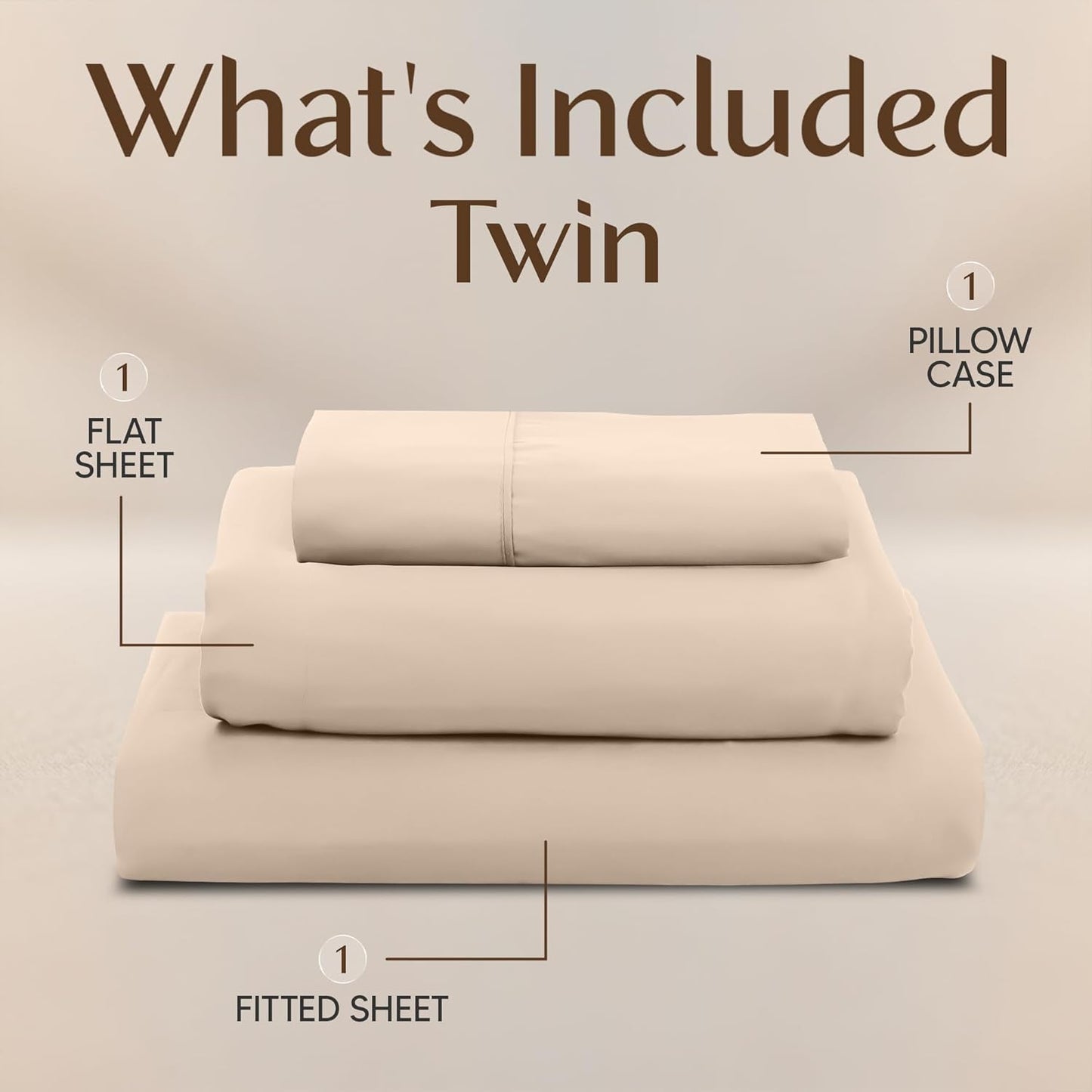 Naiade Twin Size Sheet Set, Soft Microfiber 3 Piece Hotel Luxury Bed Sheets with Deep Pockets, Embroidered Pillow Case, Side Storage Pocket Fitted Sheet, Flat Sheet (Khaki)