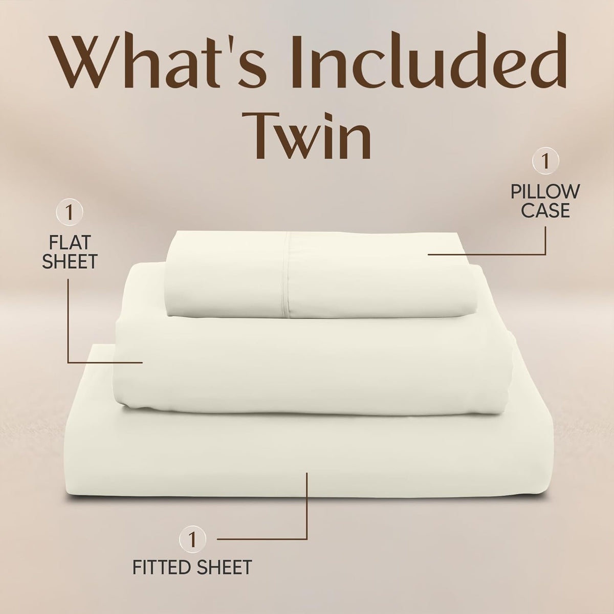 Naiade Twin Size Sheet Set, Soft Microfiber 3 Piece Hotel Luxury Bed Sheets with Deep Pockets, Embroidered Pillow Case, Side Storage Pocket Fitted Sheet, Flat Sheet(Ivory)