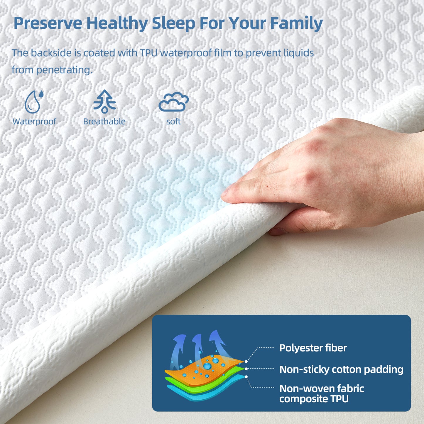 Full Size Waterproof Mattress Pad Protector, Noiseless Mattress Pad up to 21 inches Deep Pocket, Soft Breathable Bed Mattress Cover Washable for Home, Bedroom, Hote