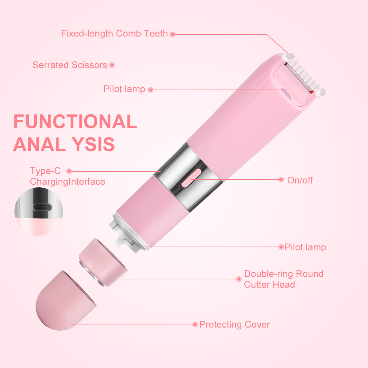 2 in 1 Electric Shaver for Women, Lady Razor, Painless Trimmer, Portable Bikini Trimmer, Wet and Dry, Cordless - Micro USB Rechargeable,Suitable for Face, Lips, Pubic, Underarms, Legs