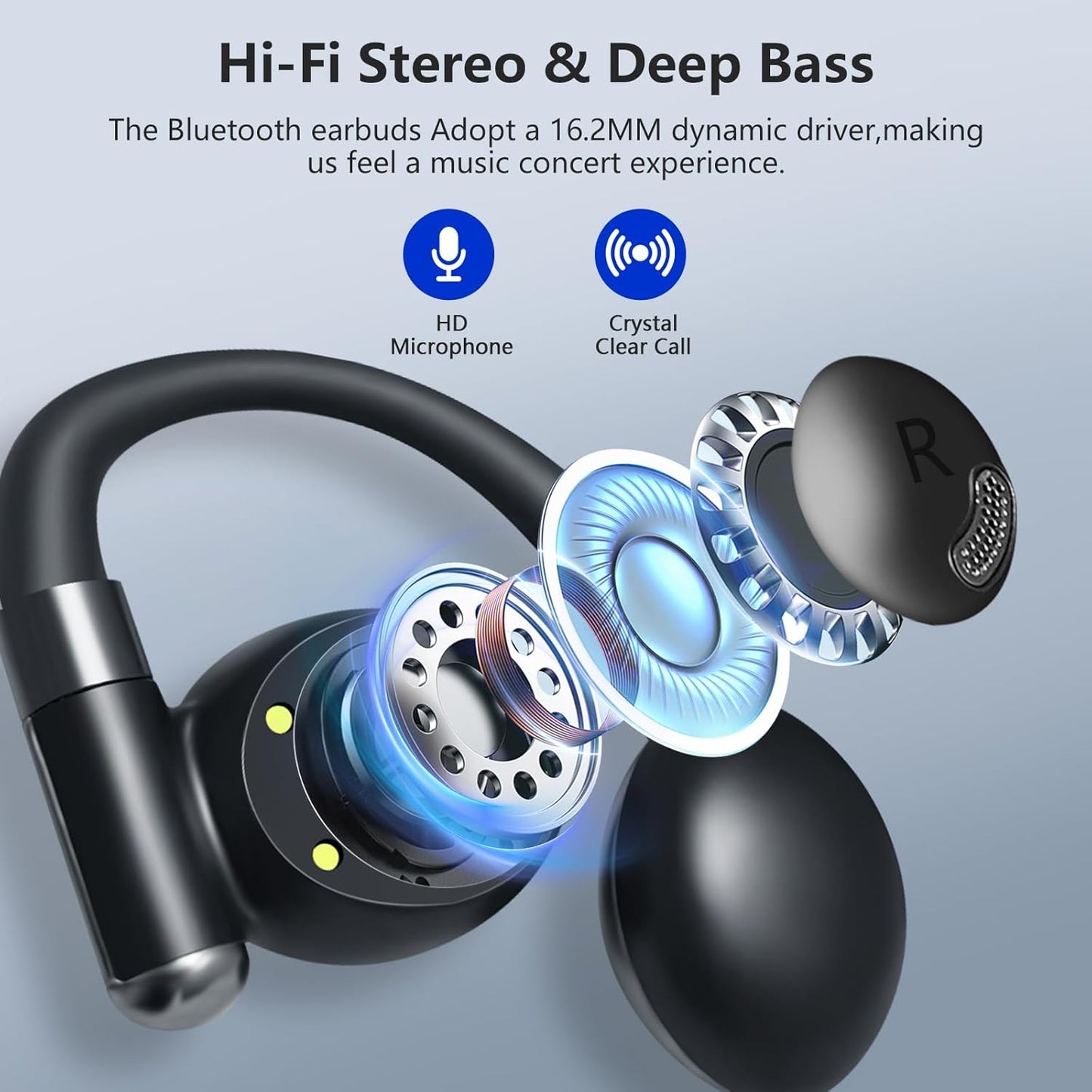 Open Ear Headphones, Bluetooth 5.4 True Wireless Earbuds Air Conduction Headphones with Mic Clear Calls, Comfort Fit Over Ear Headphones with Ear Hooks, 56H Playtime, IPX6 for Sport