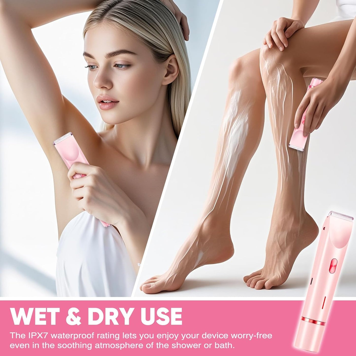 Bikini Shaver, Dermave Trimmer 2.0, 2 in 1 Bikini Trimmer for Women, Dual Head Shaver Women, 2 in 1 Wet & Dry Waterproof Electric Bikini Trimmer for Face, Body & Intimate Areas (Pink)