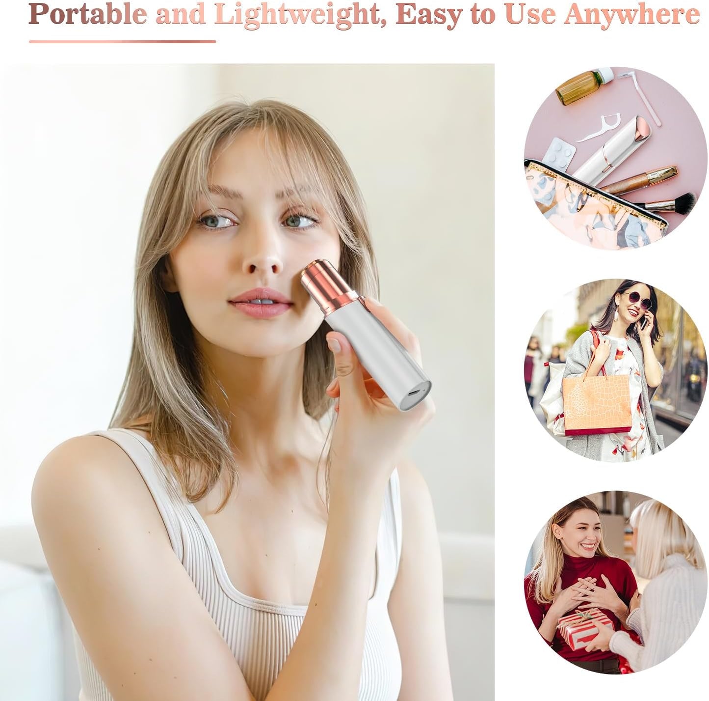 Rechargeable Facial Hair Remover for Women: 2 in 1 Electric Eyebrow and Facial Hair Remover - Suitable for Middle-aged Women’s Eyebrow, Chin, and Cheek Trimming - with Built-in LED Light (White)